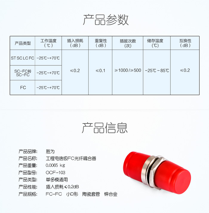 电信级FC-FC光纤耦合器参数