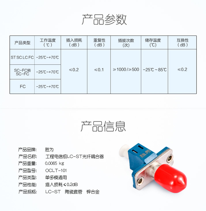 LC-ST光纤耦合器产品参数